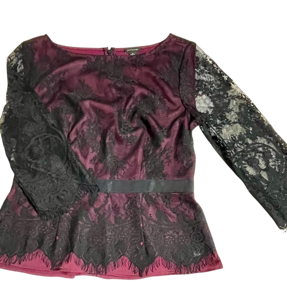 Ann Taylor Lace Blouse in Deep Burgandy and Black. Size 6 NWT